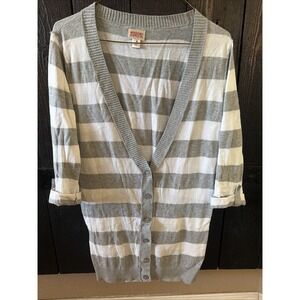 mossimo supply co size m Long Striped Cardigan Sweater Y2K Preppy 100% Cotton